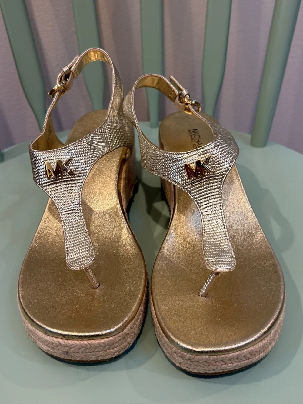 Michael Kors Gold Espadrille Wedge Sandals
